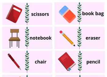 Classroom Objects Dominoes Game With Words 